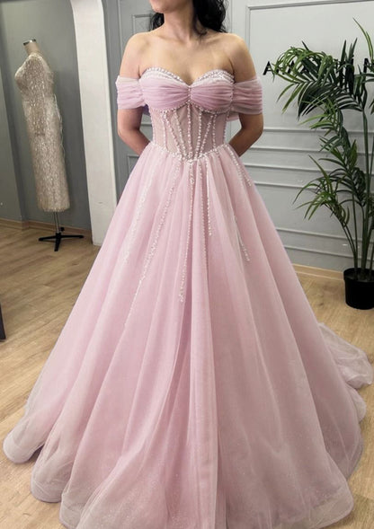 Women Sweetheart Formal Prom Dresses Long Tulle Beads Evening Party Gowns YPD947