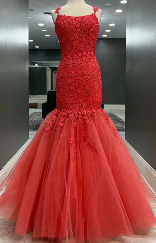 Women Mermaid Lace Prom Dresses Long Appliques Evening Party Dress YPD068