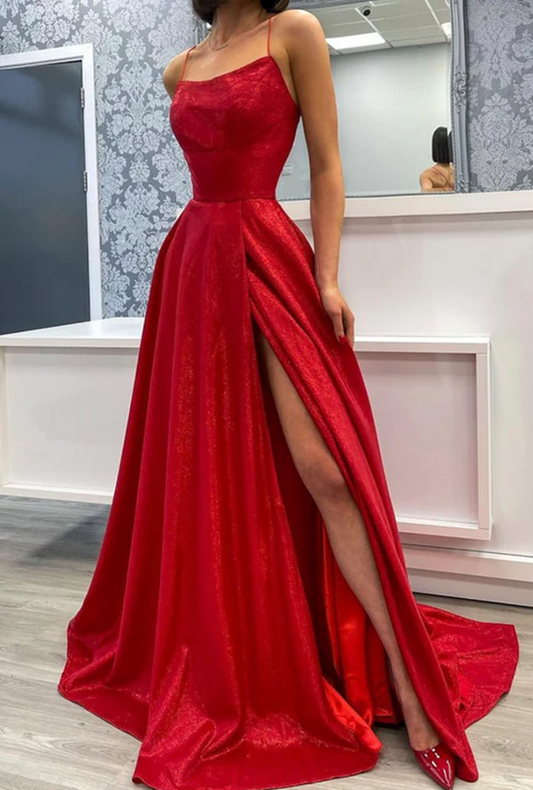 Women Side Slit Prom Dresses Long Satin Evening Party Dress YPD070