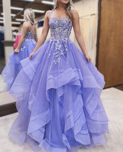 Women Lace Prom Dresses Long Appliques Evening Gowns Tulle Formal Party Dress YPD899