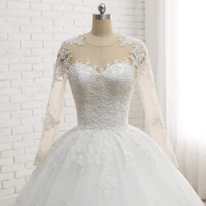 Women A-Line Long Sleeves Lace Wedding Dresses Long Appliques Bridal Gowns YWD004