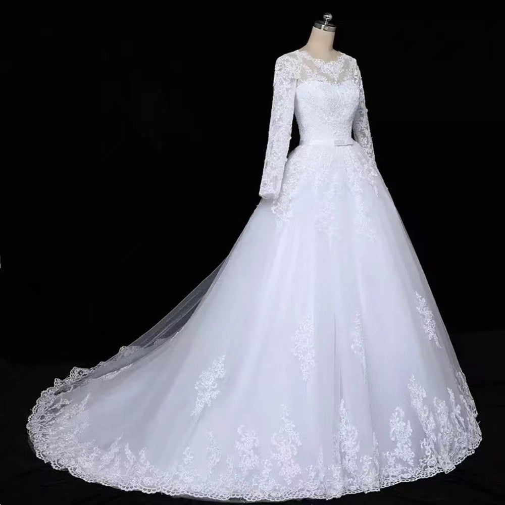 Women A-Line Long Sleeves Lace Wedding Dresses Long Appliques Bridal Gowns YWD005