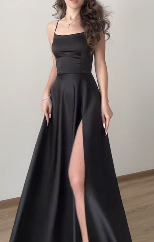 Women Slit Satin Formal Prom Dresses Long Sleeveless Evening Party Gowns YPD974