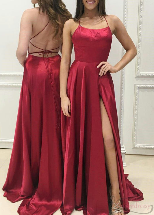 Women Satin Prom Dresses Long Sleeveless Evening Gowns Side Slit Formal Party Dress YPD928