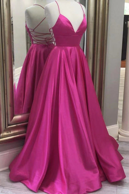 Women Satin Prom Dresses Long V-Neck Evening Gowns Sleeveless Formal Party Dress YPD918