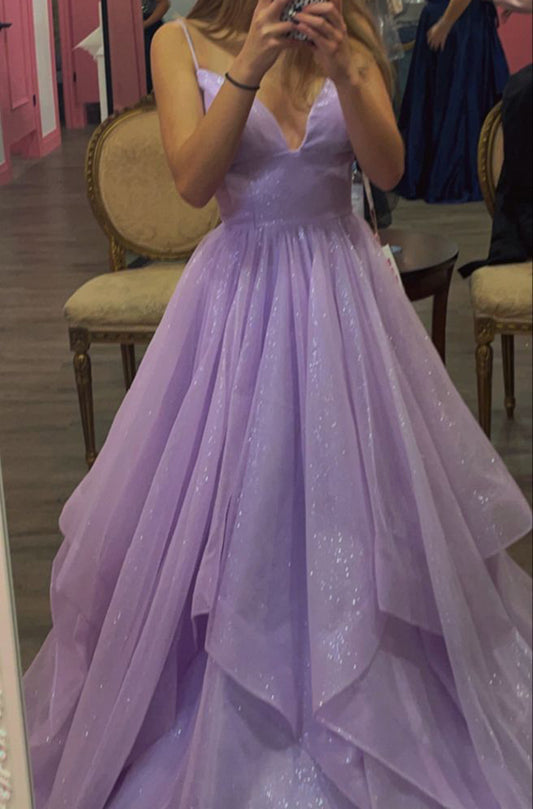 Women Tulle Prom Dresses Long V-Neck Evening Gowns Sleeveless Formal Party Dress YPD915