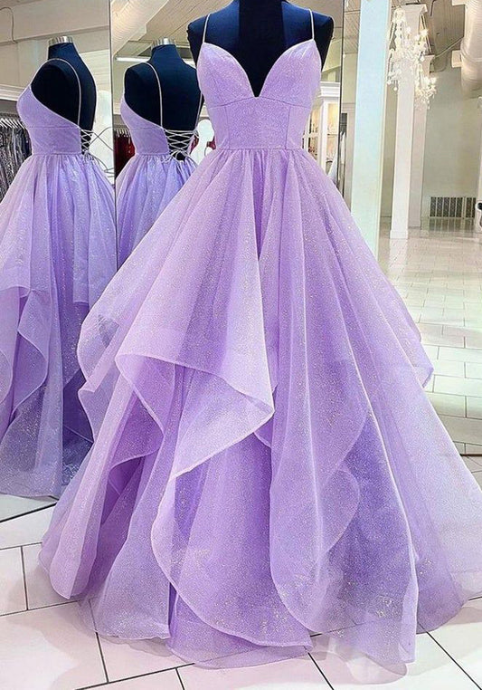 Women V-Neck Prom Dresses Long Tulle Evening Gowns Sleeveless Formal Party Dress YPD909