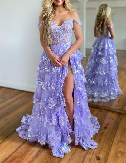 Women Sweetheart Lace Prom Dresses Long Appliques Evening Gowns Side Slit Formal Party Dress YPD883