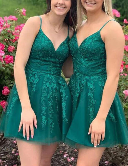 Women Tulle Appliques Prom Dresses Short Cocktail Gowns Girls Dark Green Homecoming Dresses Short Graduation Dress YHD297