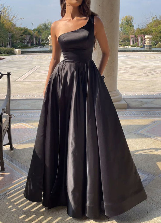 Women Satin Formal Prom Dresses Long One Shoulder Evening Party Gowns YPD964