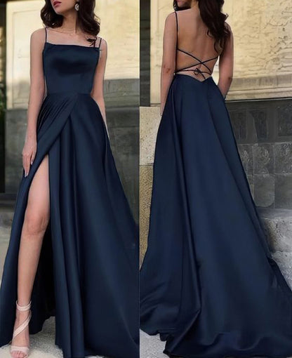 Women High Slit Prom Dresses Long Satin Evening Gowns Lace Up Formal Party Dress YPD890
