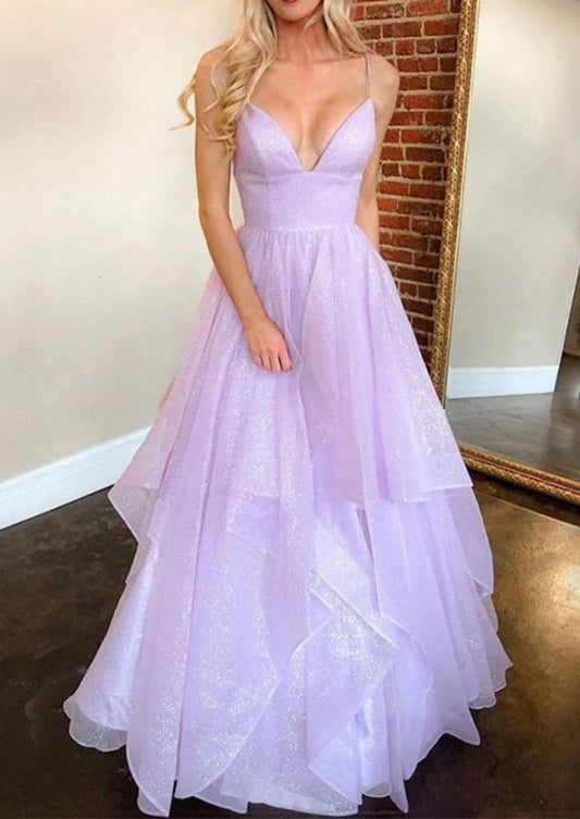Women V-Neck Tulle Formal Prom Dresses Long Sleeveless Evening Party Gowns YPD939