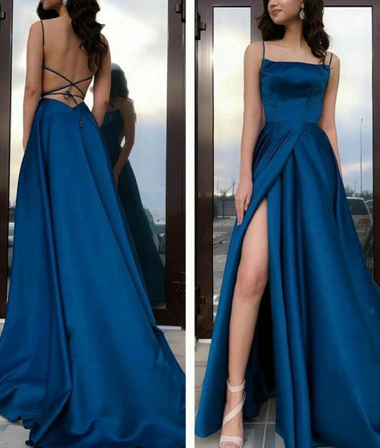 Women Satin Prom Dresses Long Side Slit Evening Gowns Sleeveless Formal Party Dress YPD905