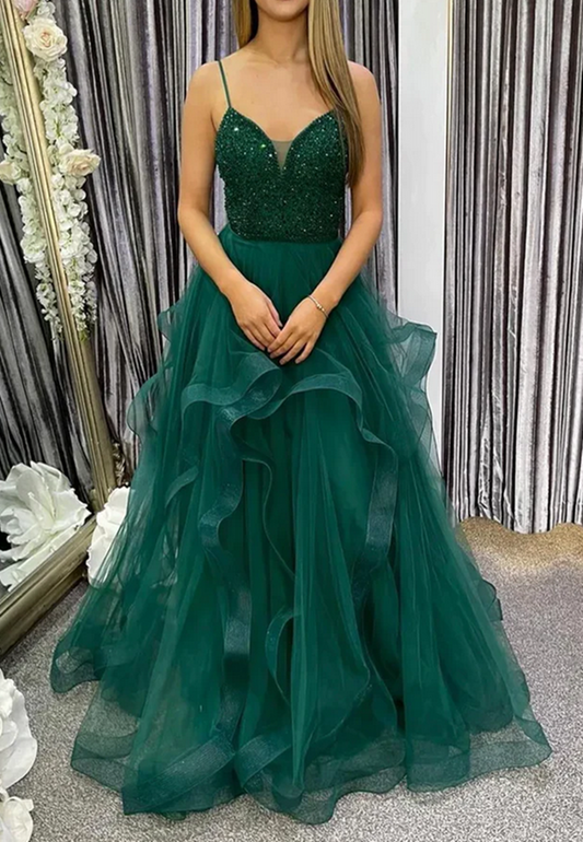 Women A-Line Prom Dresses Long Beads Evening Party Dress YPD046