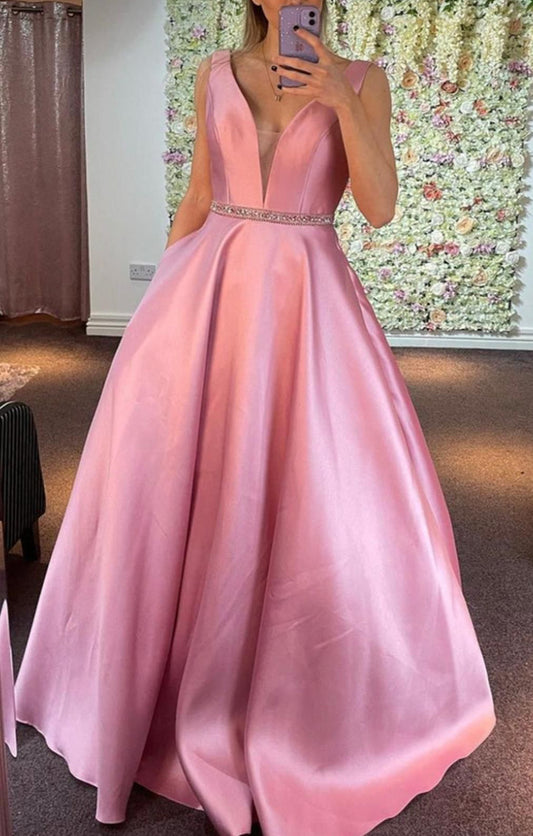 Women Satin Formal Prom Dresses Long Beads Evening Party Gowns YPD950