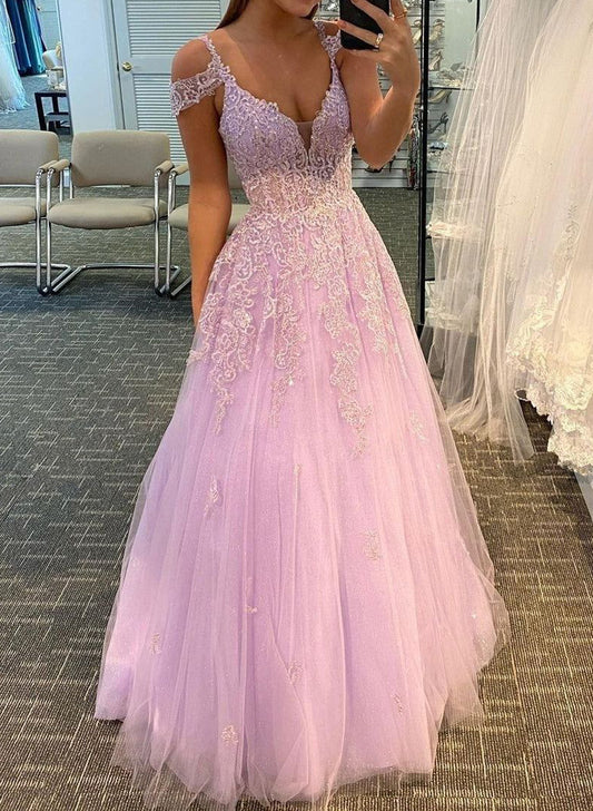 Women Lace Formal Prom Dresses Long Sleeveless Appliques Evening Party Gowns YPD986