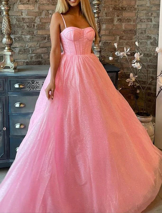 Women A-Line Tulle Formal Prom Dresses Long Sleeveless Evening Party Gowns YPD955