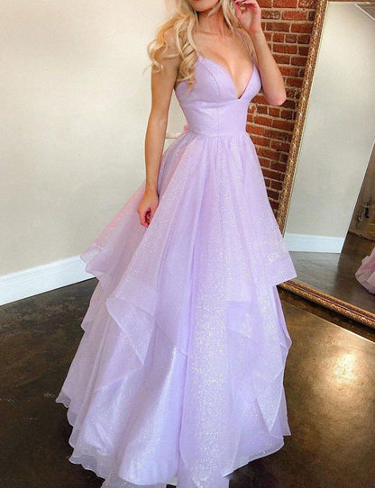 Women V-Neck Tulle Formal Prom Dresses Long Sleeveless Evening Party Gowns YPD941