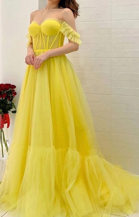 Women A-Line Prom Dresses Long Tulle Evening Party Dress YPD048