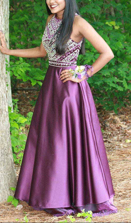 Women Beads Prom Dresses Long Satin Evening Gowns Formal Party Dress YPD280