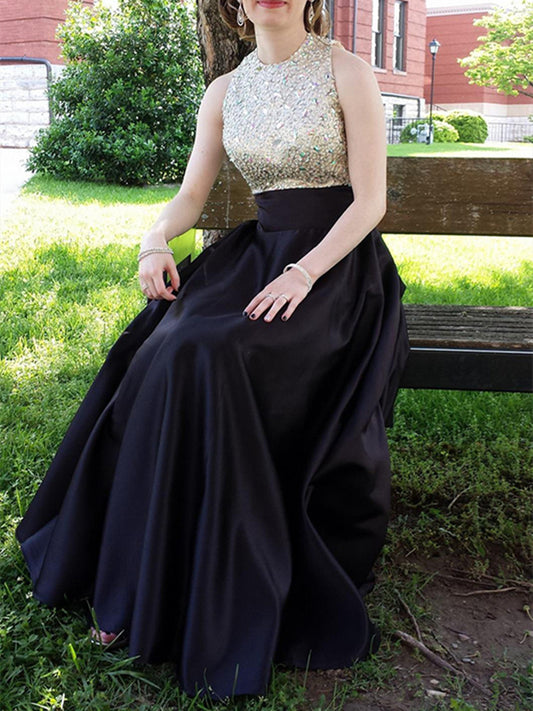 Women Beads Prom Dresses Long Satin Evening Gowns Formal Party Dress YPD277