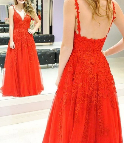 Women Lace Prom Dresses Long Appliques Evening Gowns Formal Party Dress YPD428