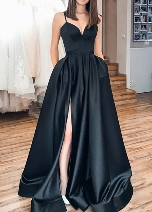 Women Satin Prom Dresses Long High Slit Evening Gowns Formal Party Dress YPD454