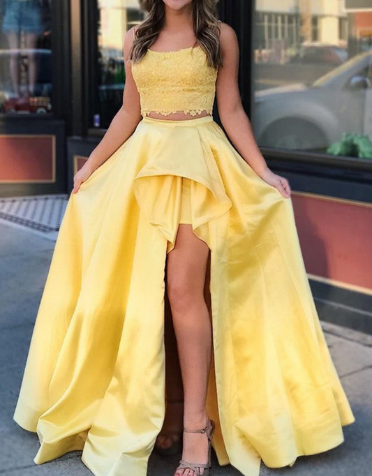 Women Lace Slit Prom Dresses Long Appliques Evening Gowns Formal Party Dress YPD451