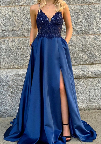 Women Lace Prom Dresses Long V-Neck Evening Gowns Formal Party Dress YPD422