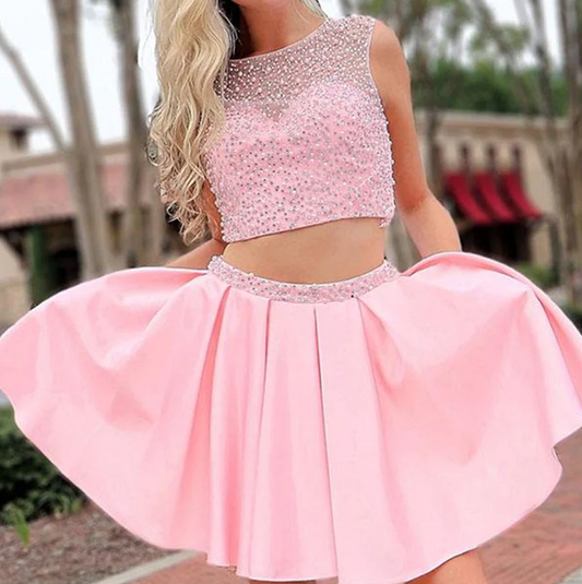 Women Satin Prom Dresses Short Cocktail Gowns Girls Beads Homecoming Dresses Short Graduation Dress YHD299
