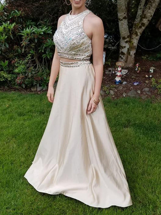 Women Satin Beads Prom Dresses Long Evening Gowns Formal Party Dress YPD265