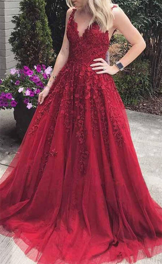 Women Lace Prom Dresses Long Appliques Evening Party Dress YPD153