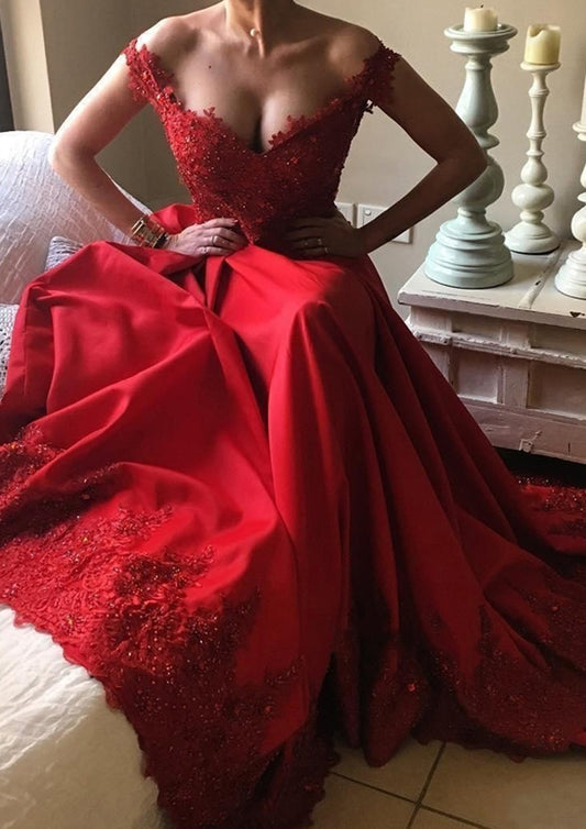 Women Off-the-Shoulder Prom Dress Long Appliques Evening Gowns Princess Party Dress YPD817