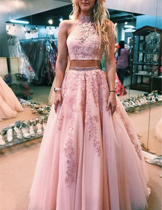 Women Lace Appliques Prom Dresses Long 2 Pieces Evening Party Dress YPD033
