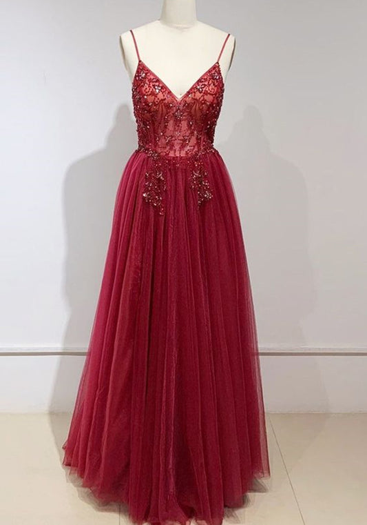 Women Beads Prom Dresses Long Side Slit Evening Party Dress YPD159