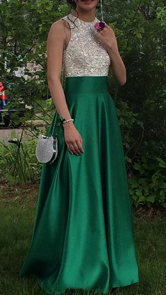 Women Beads Prom Dresses Long Satin Evening Gowns Formal Party Dress YPD272