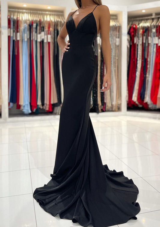 Women Mermaid Prom Dress Long Black Evening Gowns Simple Formal Party Dress YPD766