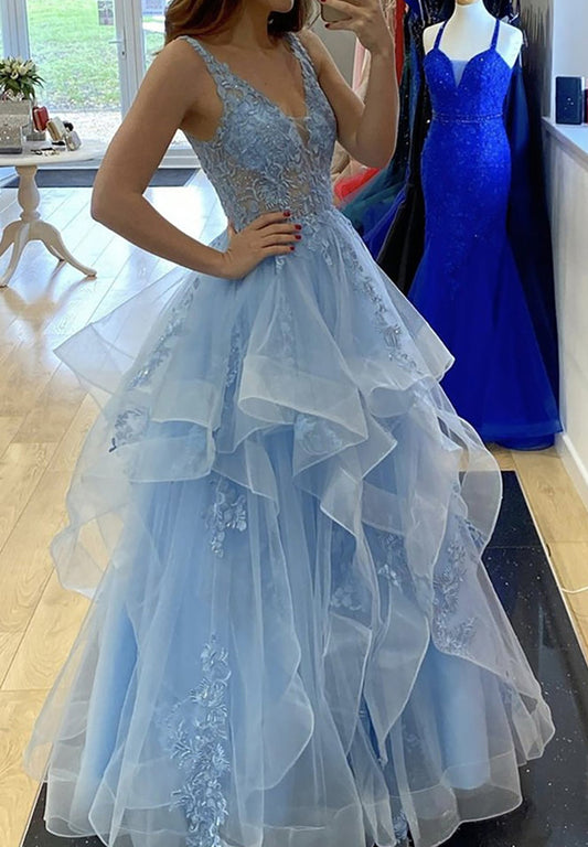 Women V-Neck Prom Dress Long Appliques Evening Gowns Princess Party Dress YPD795