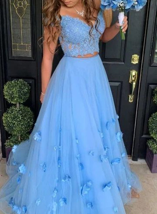 Women Lace Appliques Prom Dresses Long 2 Pieces Evening Party Dress YPD035