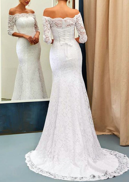 Women Mermaid Appliques Wedding Dresses Long Sleeves Lace Bridal Gowns YWD168