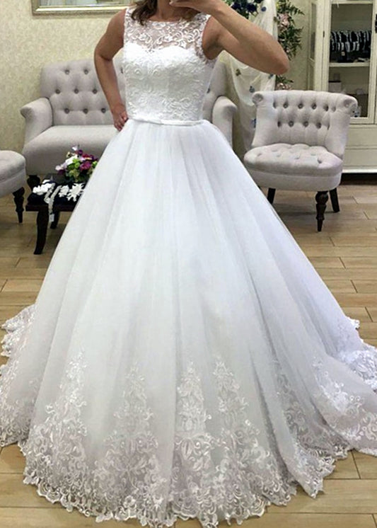 Women Ball Gown Appliques Wedding Dresses Long Lace Bridal Gowns YWD192