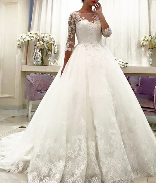 Women Ball Gown Lace Wedding Dresses Long Appliques Bridal Gowns YWD158