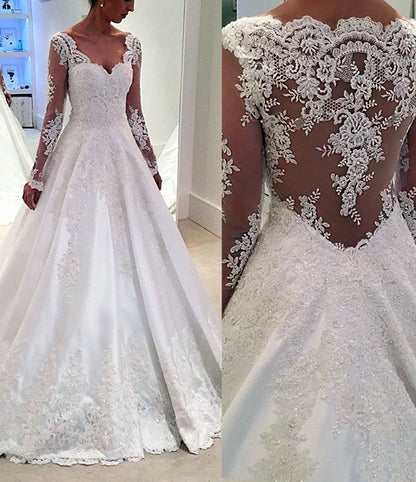 Women A-Line Appliques Wedding Dresses Long Sleeves Lace Bridal Gowns YWD180