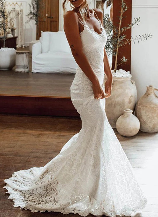 Women Lace Appliques Wedding Dresses Long Mermaid Bridal Gowns YWD117