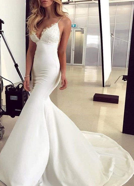 Women Mermaid Lace Wedding Dresses Long V-Neck Bridal Gowns YWD153