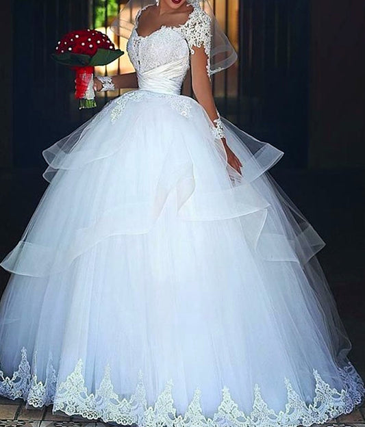 Women Ball Gown Appliques Wedding Dresses Long Sweetheart Lace Bridal Gowns YWD170