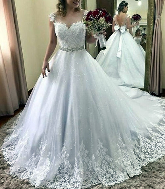 Women Ball Gown Appliques Wedding Dresses Long Sweetheart Lace Bridal Gowns YWD186