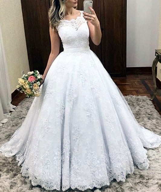 Women Ball Gown Appliques Wedding Dresses Long Lace Bridal Gowns YWD191