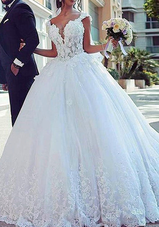 Women Lace Appliques Wedding Dresses Long Ball Gown Bridal Gowns YWD121