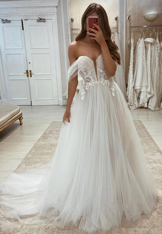 Women A-Line Wedding Dresses Long Off Shoulder Bridal Gowns YWD134